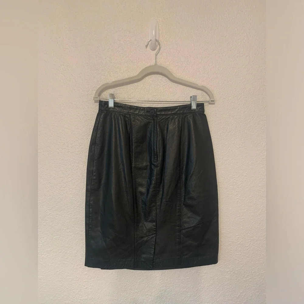 Vintage Evan Davies 100% Soft Cow Leather Black Pencil Skirt Petites Size 12
